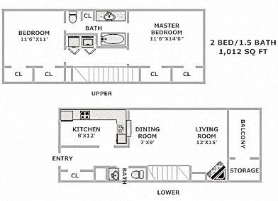 a floor plan of a house with bedrooms and baths and a living room